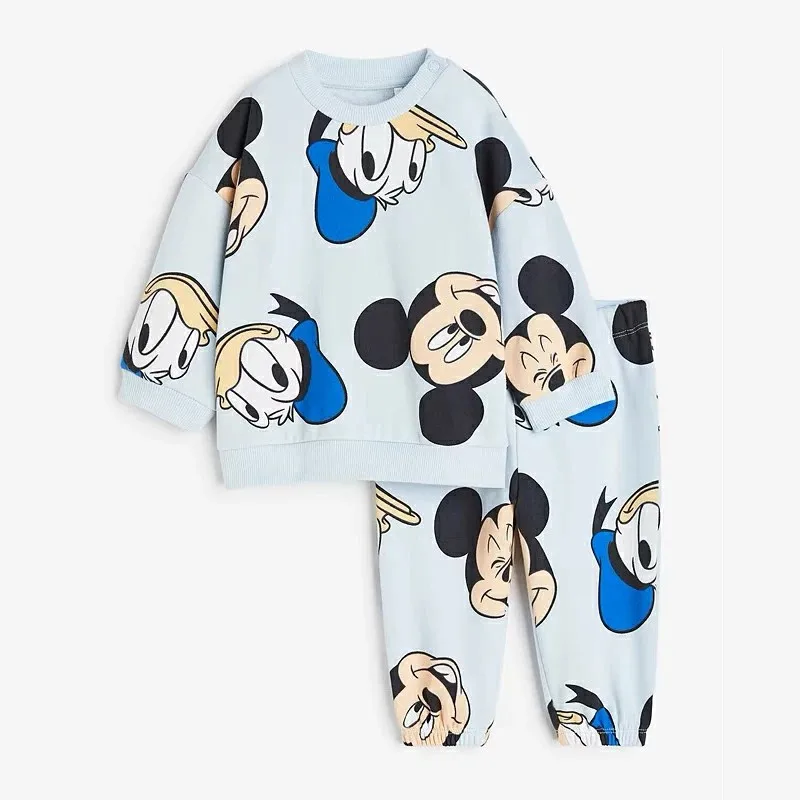 พิมพ์เต็ม Minnie Mouse เด็กทารกชุดฤดูใบไม้ผลิฤดูใบไม้ร่วงเสื้อผ้าเด็กเสื้อ + กางเกงชุดเด็กแขนยาวชุด