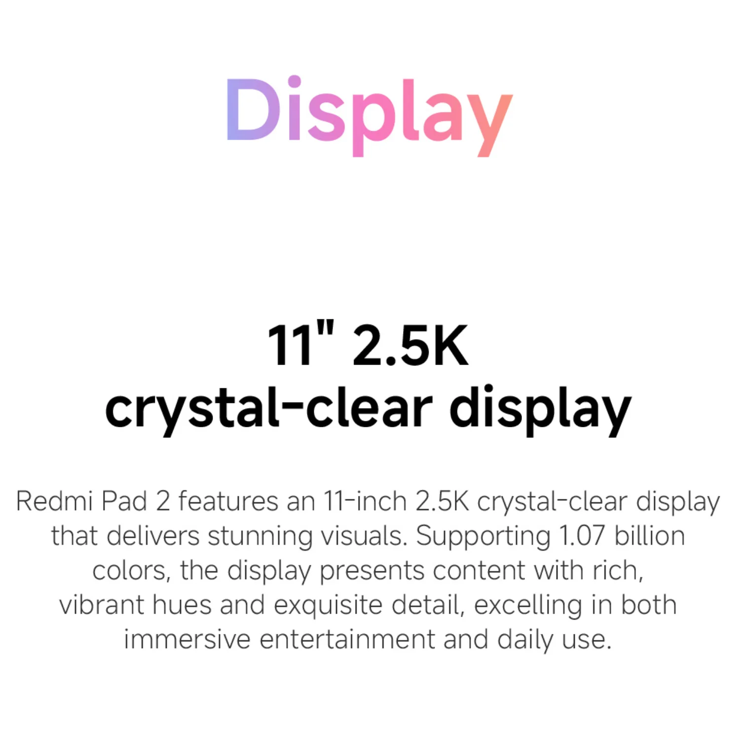 Xiaomi Redmi Pad 2 8+256GB WIFI Global Version MediaTek Helio G100-Ultra HyperOS 2 9000mAh 18W Charging 11" 90Hz 2.5K Display