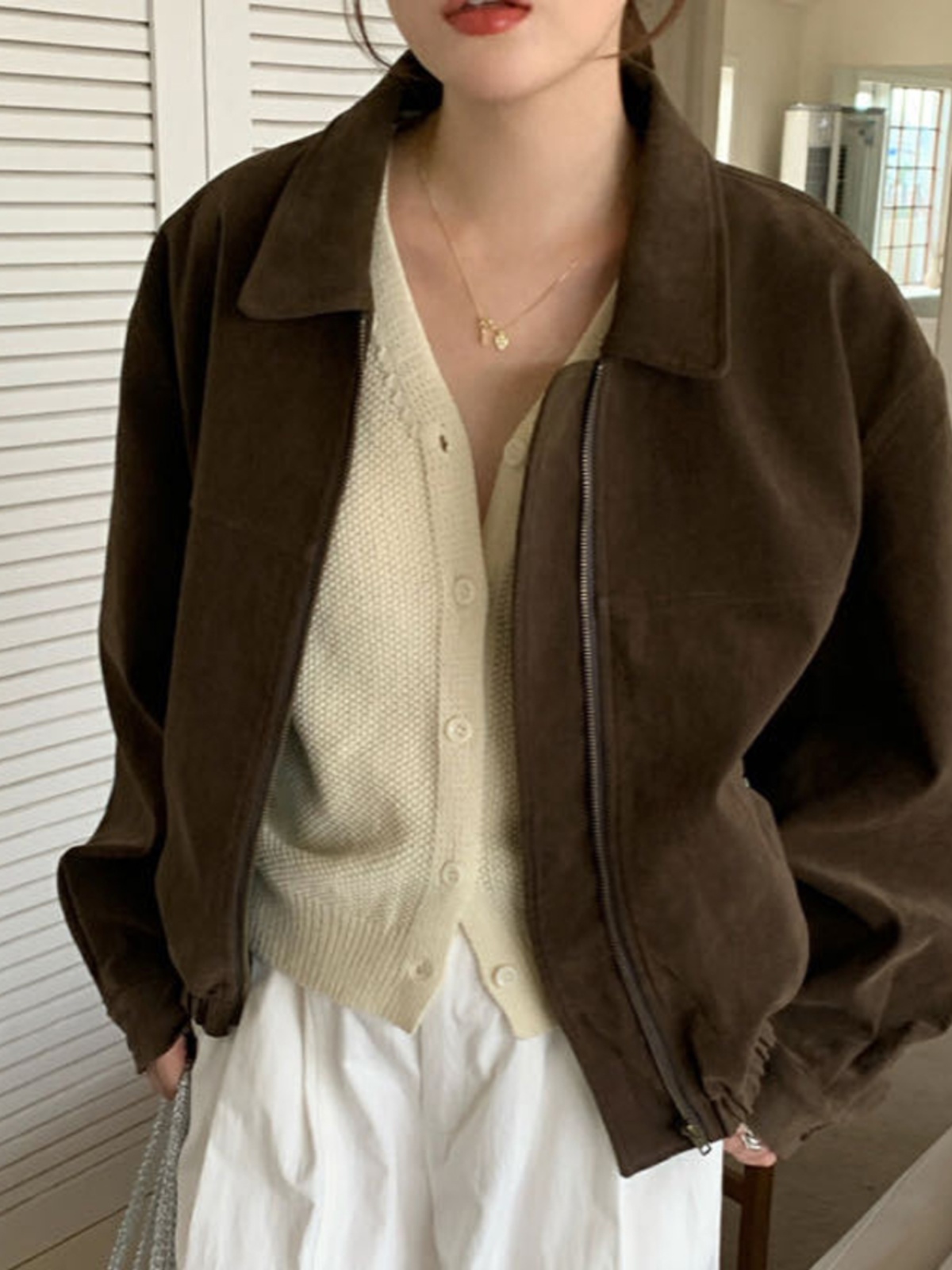 Jaqueta Curta de Veludo Retro de Alta Qualidade para Mulheres, Estilo Primavera-Outono, E, Solta, Versátil, Top Chic, ...