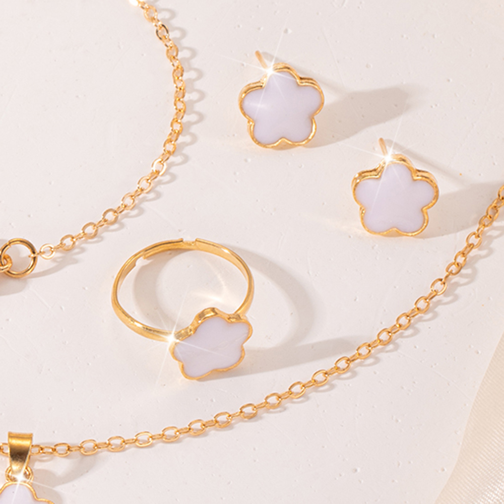 5 pçs/set aço inoxidável sorte cinco pétalas flor conjunto de jóias pulseira colar brincos conjunto de jóias, perfeito para dar presentes