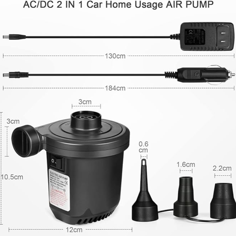 Bomba de ar elétrica para insufláveis, Bomba de colchão com 3 bicos, Inflator para camas de ar, Anel de natação