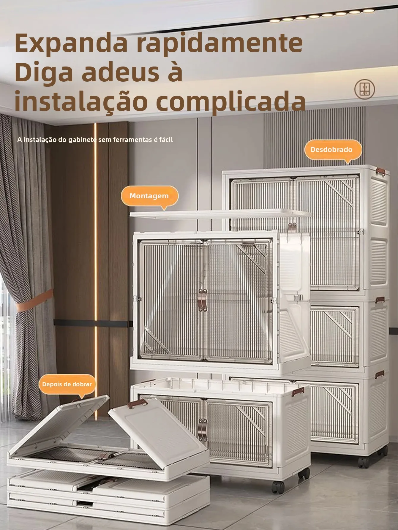 Armário de armazenamento dobrável, organizador de armário multicamadas, armário dobrável multiescena para casa, escritório, solução de economia de espaço