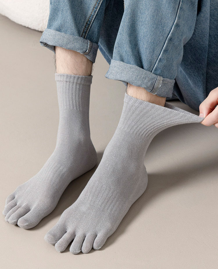 Calcetines de cinco dedos con punta abierta para hombre, medias de tubo medio, absorbentes del sudor, transpirables, de algodón, para negocios, para oficina