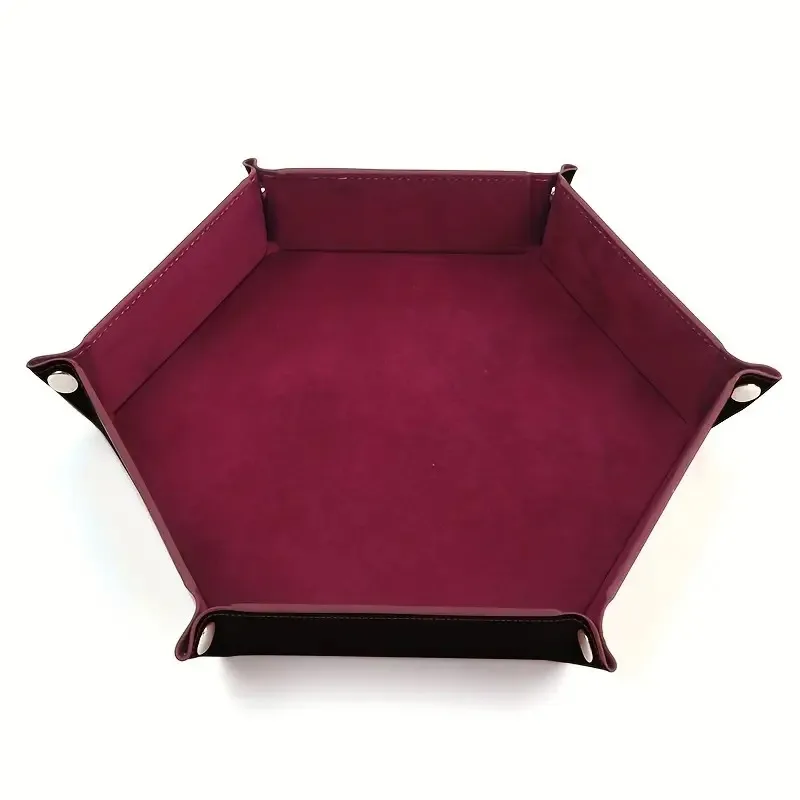 Bandeja de armazenamento dobrável de veludo de couro pu, bandeja de dados hexagonal, caixa de armazenamento de suporte de dados, cesta de armazenamento simples para jogo de dados, 1 peça