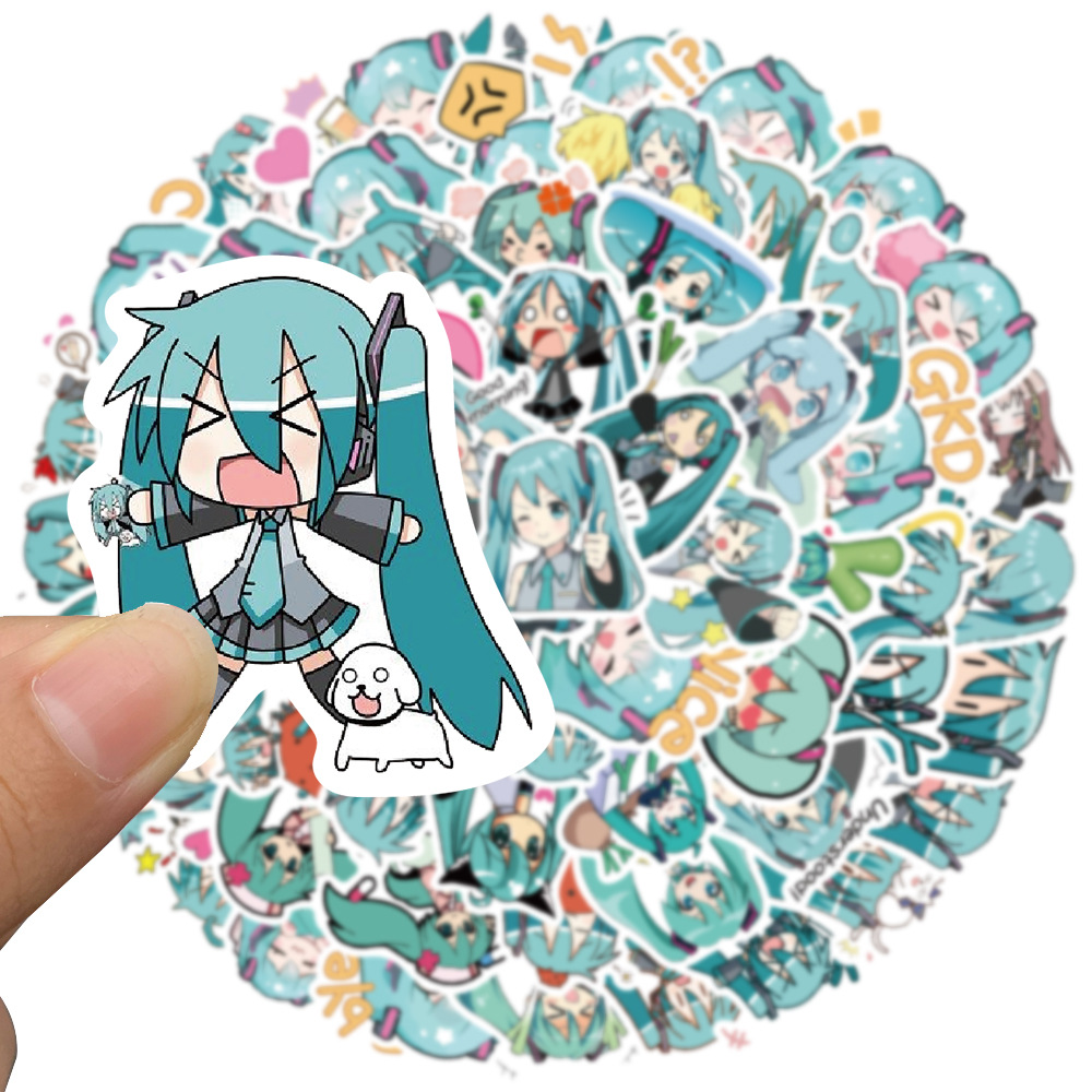 65 sztuk Cute Cartoon Hatsune Miku naklejka wodoodporny winyl na laptopa gitara deskorolka bagaż Graffiti naklejka Kid Party prezent