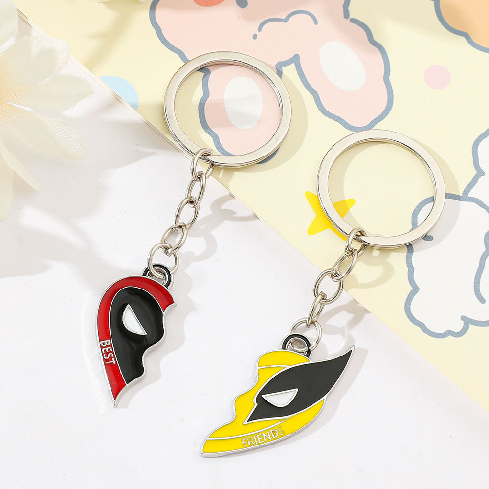 Collar de la película Marvel Deadpool & Wolverine, conjunto de mejores amigos, llavero con colgante a juego de corazón dividido para Fans, accesorios de regalo, 2 uds.