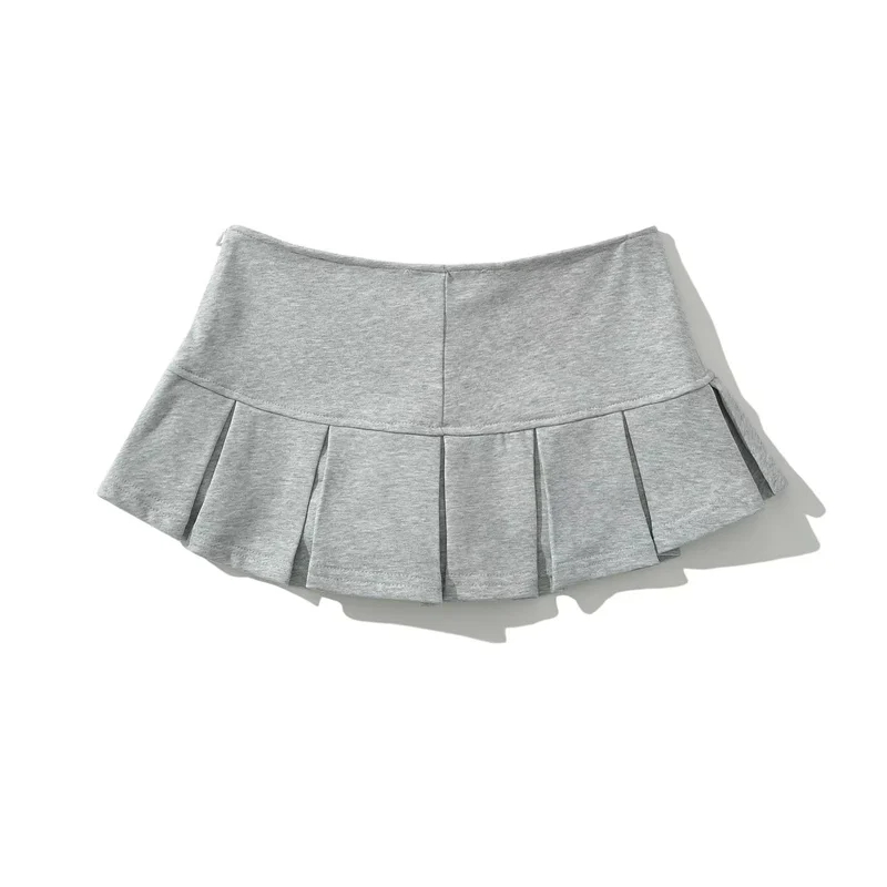 HOUZHOU Terry tissu Y2K Mini jupe femmes taille basse large plissé gris clair Sexy Vintage a-ligne jupe plissée décontracté Skort été