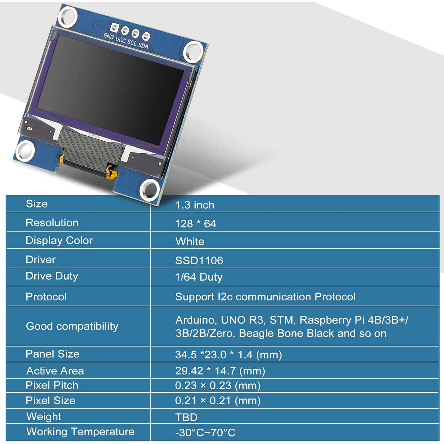 1PCS 1.3" OLED Display Module White Blue Color Drive Chip SH1106 128X64 1.3 Inch LCD LED IIC I2C Communicate For Arduino