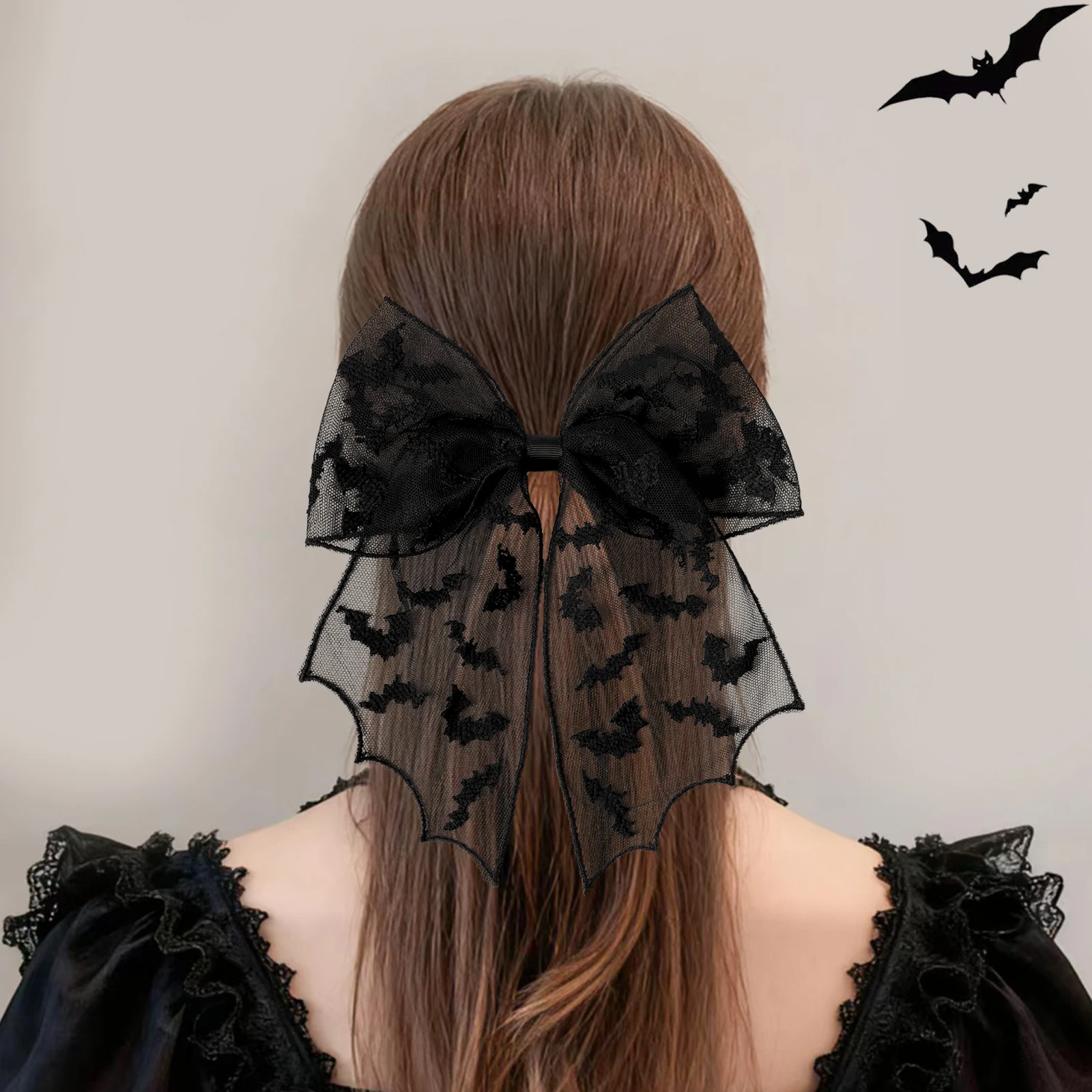 Spinka do włosów na Halloween z motywem nietoperza, kokarda, akcesorium do włosów dla dziewczynki, cosplay, horror, haftowany welon z nietoperzem, akcesoria na festiwal, imprezę, przebranie.