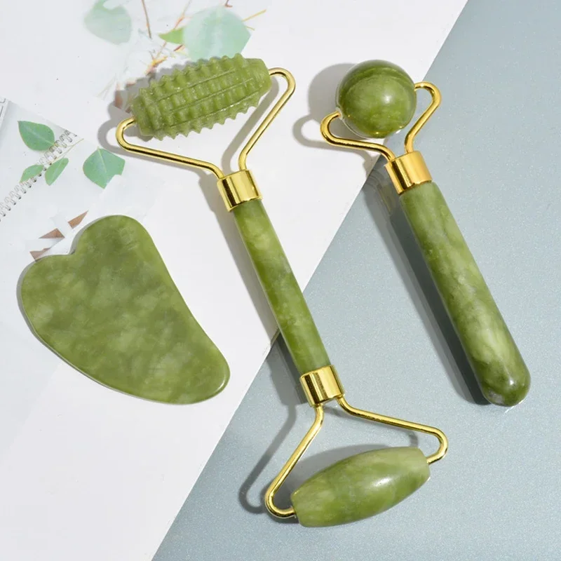 Natürliche Jade Roller Gesicht Gua Sha, Naturstein, Körper Nackenmassagegerät, Akupunkturpunkt, Augenpflege Spa Massage Werkzeuge Massage Visage Lifting