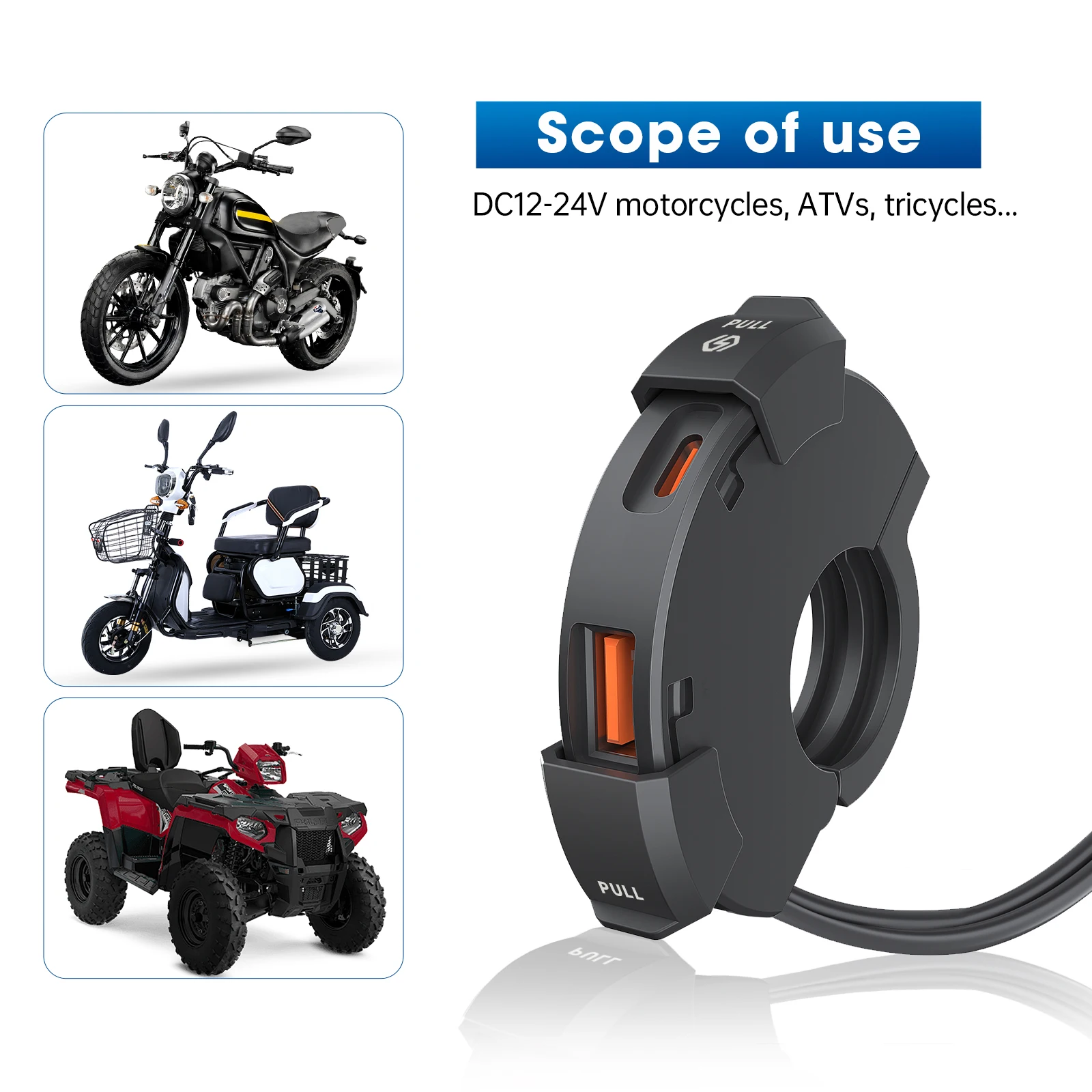 รถจักรยานยนต์ USB Charger QC3.0 Handlebar Fast CHARGING 12/24V กันน้ํา Handlebar Mounting Bracket กล้องชาร์จโทรศัพท์