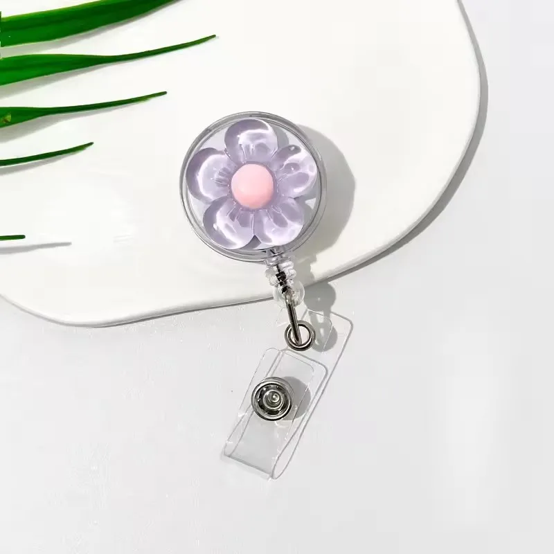 1pcs น่ารักดอกไม้ Badge Reel สําหรับผู้หญิง Retractable Worker ID Card ดึงหัวเข็มขัด Doctore พยาบาล ID Card Badge ผู้ถือคลิป