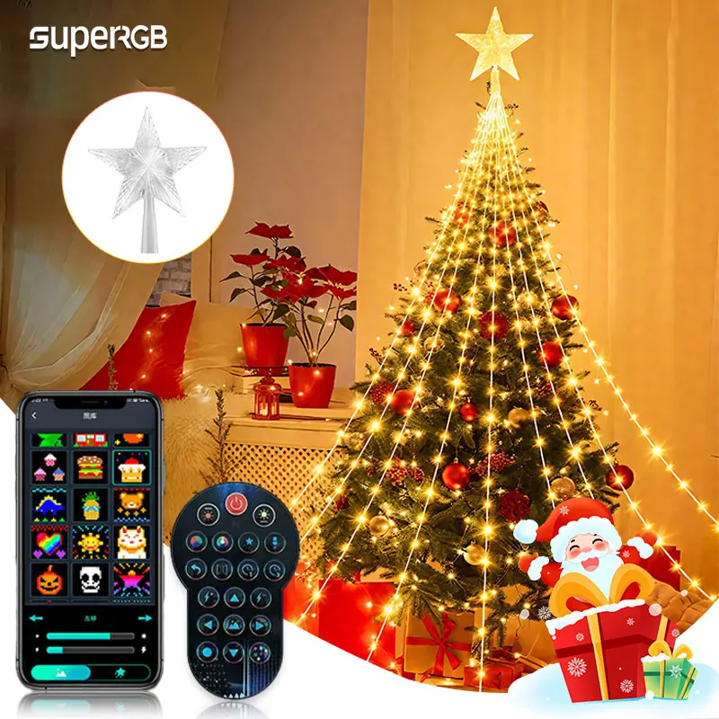 Smart Christmas Tree Lights RGB Multicolor LED Fairy Bluetooth App Control Lamp Timer Music Sync For Christmas Tree Decor