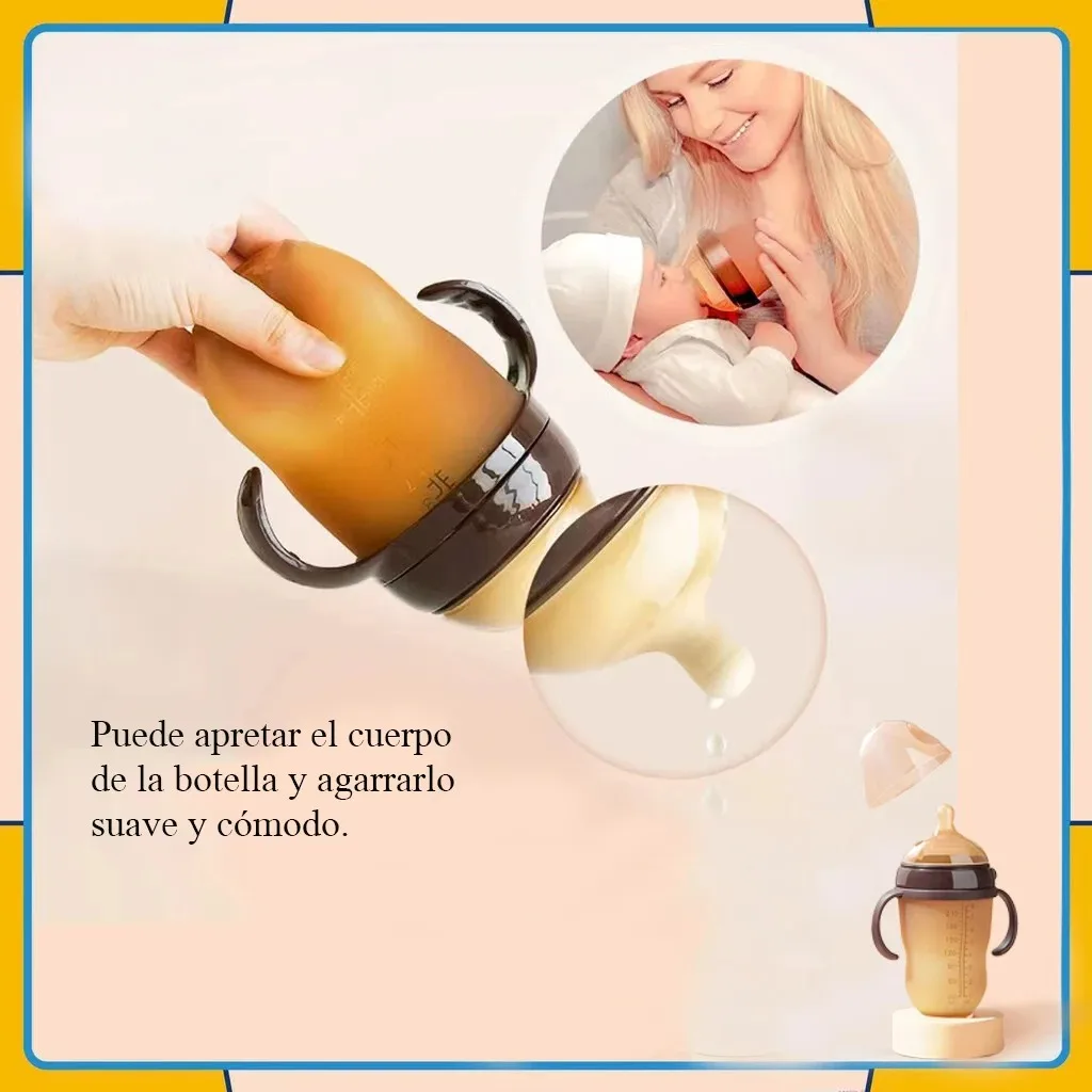 Fita de silicone de calibre largo, 150ml/240ml, imitação macia de leite materno, garrafa de leite anti-poluição com alça, 0-36 meses de idade