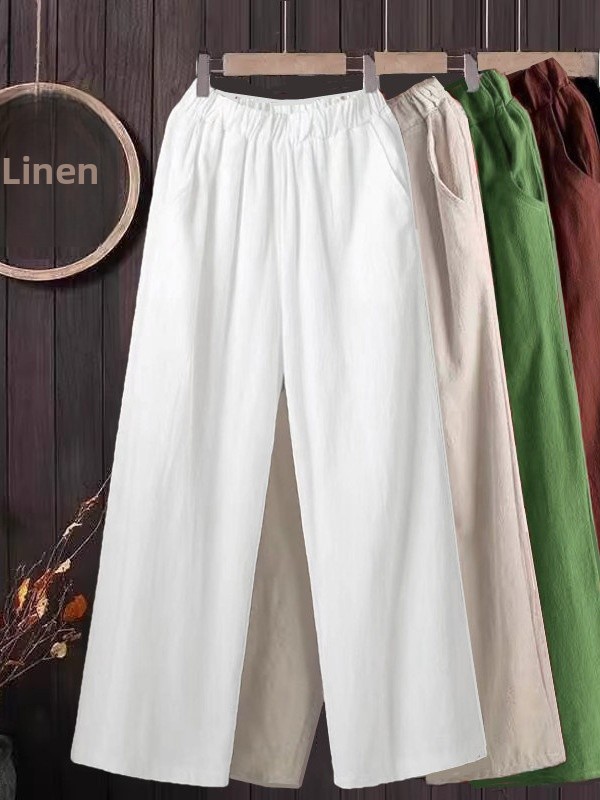 Pure Cotton Wide Leg Pants Women's Summer Thin High Waist Draped Cotton Linen Casual Pants Nine Points Mom's ular Straight...