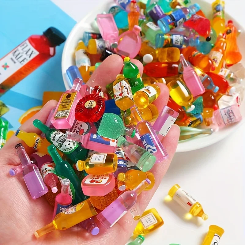 50 piezas de mini botella de bebida, decoración para casa de muñecas, funda para teléfono móvil DIY, botella de vino, decoración para casa de muñecas