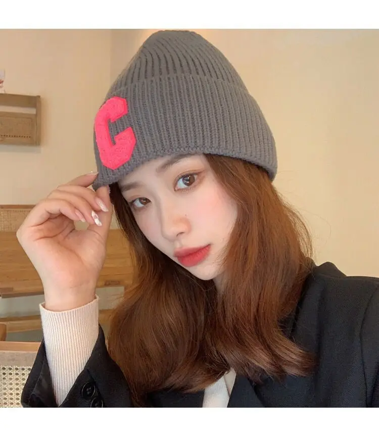 Gorro tejido de invierno Unisex con letra grande C, gorro sencillo, versión coreana, gorros, gorros informales suaves de Hip Hop