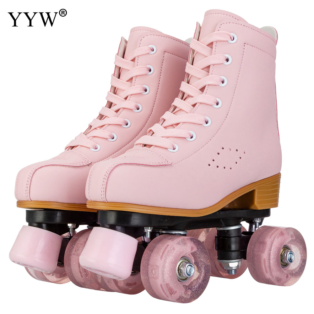 PU-Leder Rollschuhe Skating Schuhe Inline 4-Räder Quad Sneakers Outdoor Skate Sport Anfänger Männer Frauen Rollschuhschuhe
