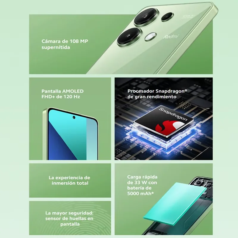 Xiaomi-Redmi Note 13 Smartphone 4G, 8 GB, 256 GB, Câmera 5000mAh, 108 MP AMOLED, 6.67 com carregador, não suporta, NFC, Versão Global