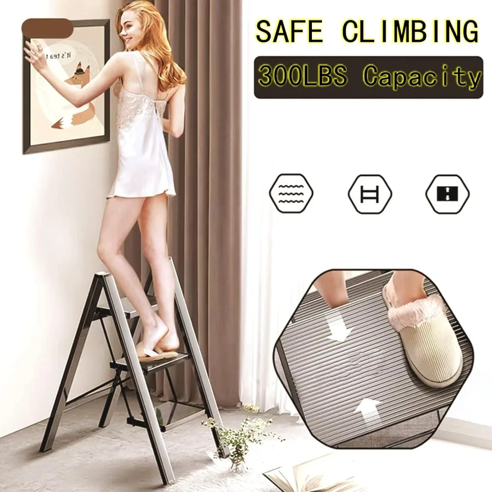 5 Step Folding Portable Step Ladder with Anti-Slip Wide Pedal Aluminum Stepladder Lightweight Step Stool for Office