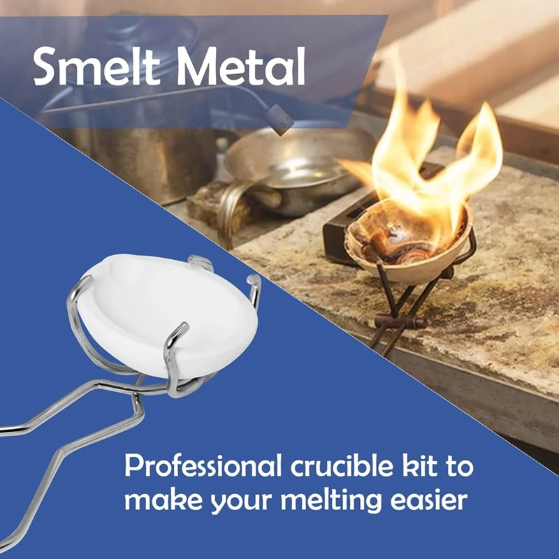 High-Temp Quartz Crucible Clip and Melting Bowl Set for Gold Silver Melting Jewelry Casting Metal Refining Furnace Tools