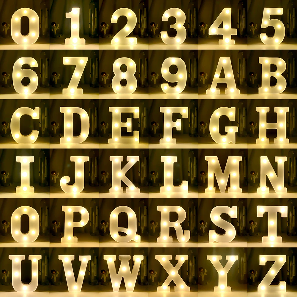 Luz Digital luminosa creativa con letras y números, lámpara alimentada por batería AAA, luz nocturna para decoración de fiesta de cumpleaños, boda y Navidad