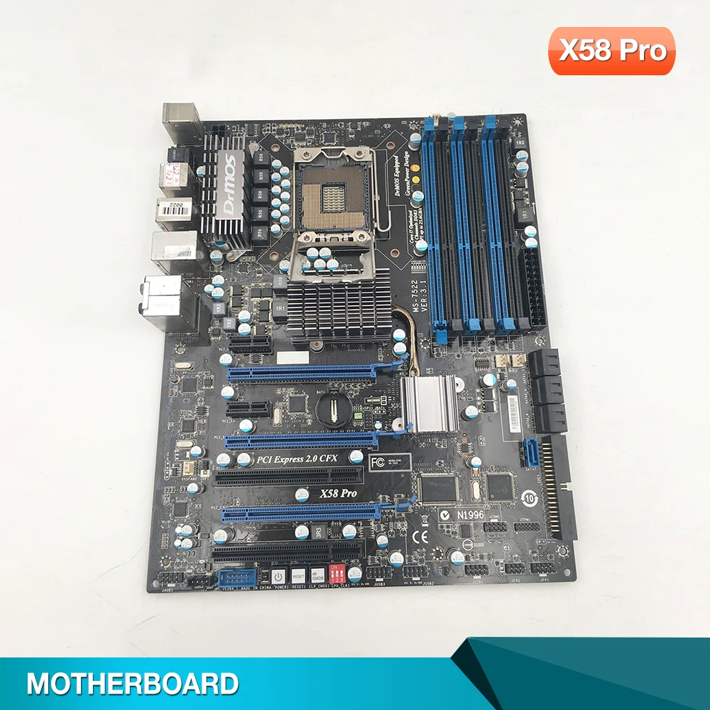 X58 Pro untuk Msi Desktop Motherboard MS-7522 LGA 1366 DDR3 24GB PCI-E 2.0 SATA2 USB2.0 ATX Mainboard