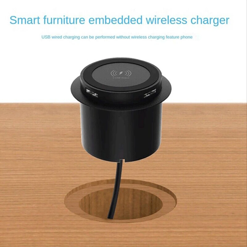 30W Wireless Charger Embedded Desktop Fast Wireless Charging For iPhone/Samsung/Huawei/Xiaomi Mobile Phone Dual USB