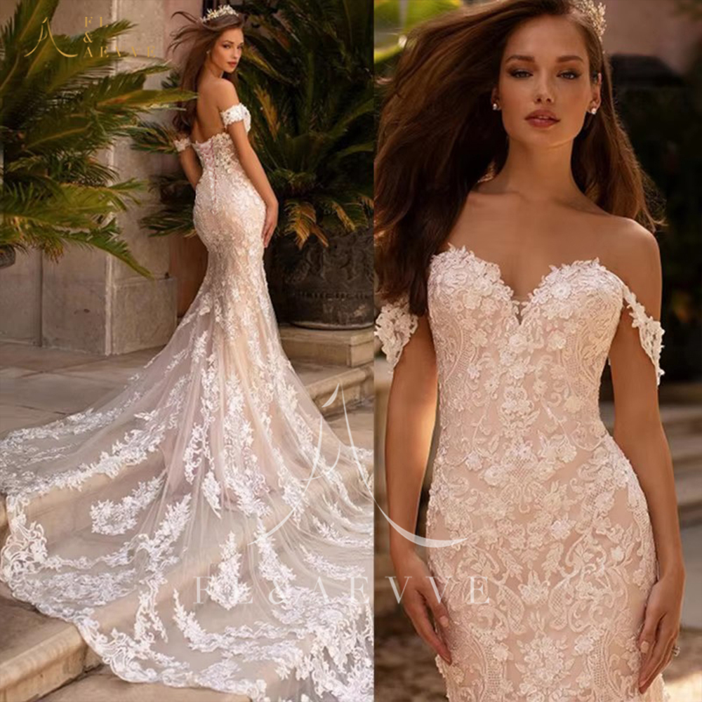 FL&AEVVE Customized Mermaid Lace Wedding Dresses Sweetheart Off The Shoulder Bride Gowns Backless Button Robe De Mariée