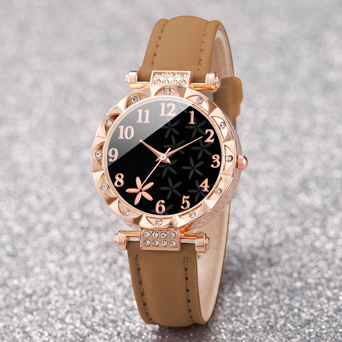7 Teile/satz Mode Strass frauen Uhr Leder Band Weibliche Quarz Uhren (Ohne Box)