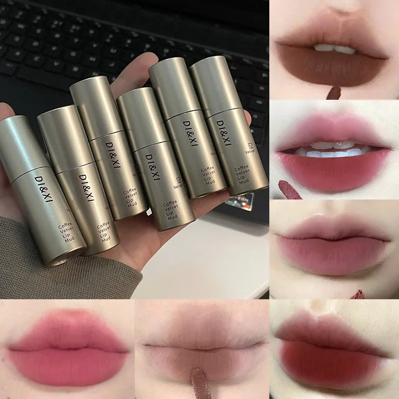 DIXI Mini Silver Tube Matte Lip Glaze - Finitura in velluto, Miglioramento della pelle, Versatile tonalità latte a bassa saturazione