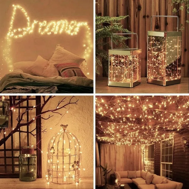 Luci a corda solari per esterni Decorazioni per feste in giardino di Natale con filo di rame impermeabile a LED