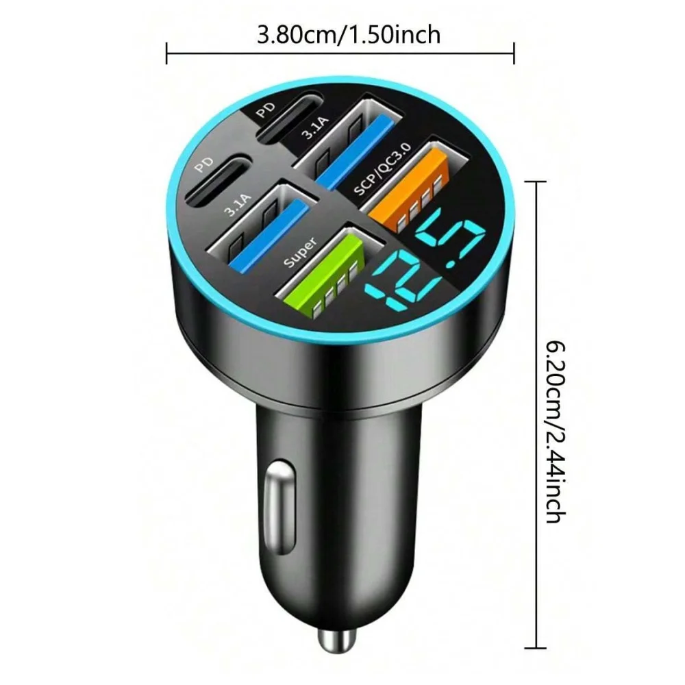 6 in 1 snel opladen autolader PD QC3.0 USB C digitaal display voor iPhone Samsung Vivo OPPO Oneplus auto mobiele telefoons adapter