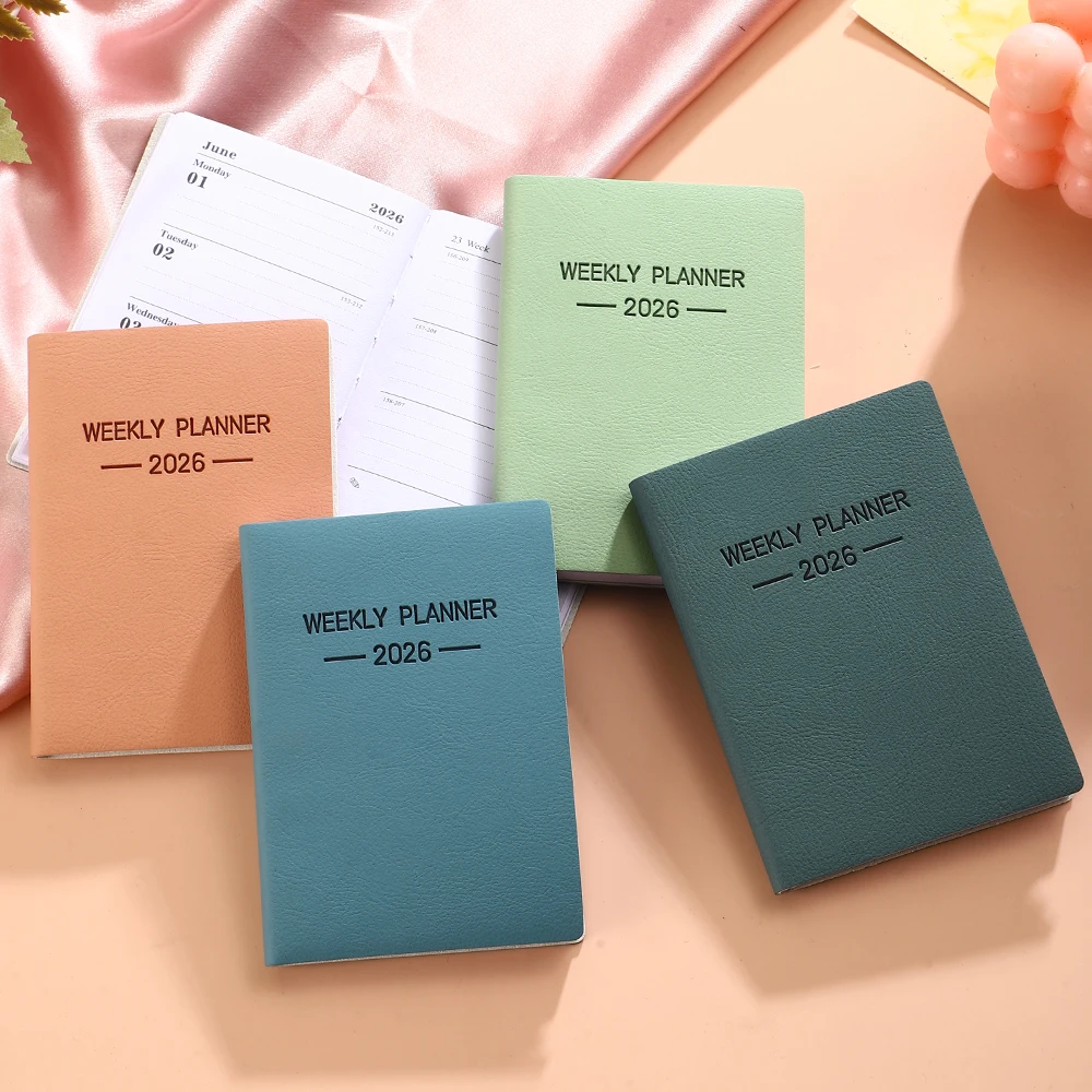 1pc A7 specification 2026 daily plan book, Morandi color PU cover schedule book, 64 sheets 128 page thin weekly calendar book
