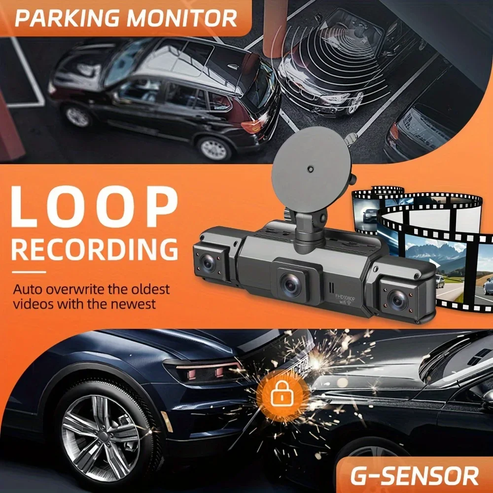 Dashcam grabadora de vídeo con grabación de voz de 4 canales 1080P con GPS WiFi APP Control visión nocturna cámara de salpicadero piezas de automóvil