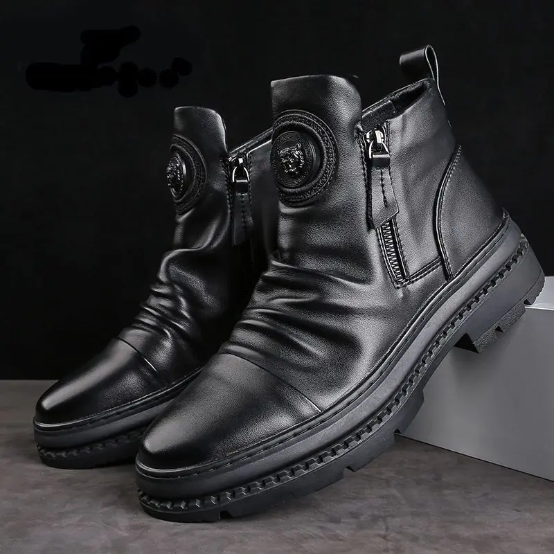 Botas de couro masculinas sapatos casuais confortáveis anti deslizamento resistente ao desgaste absorção de choque sapatos masculinos botas para hombre
