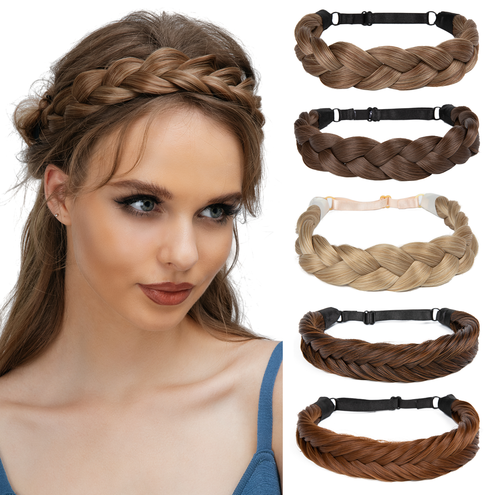 Diadema sintética Premium ajustable hecha a mano trenzada banda elástica moda para el cabello diadema para el cabello para mujer