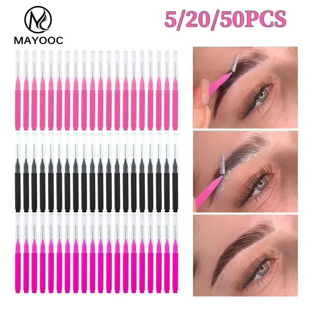 5/10/50 Uds Mini cepillo para cejas cepillo para permanente de cejas cepillos de levantamiento de cejas desechables herramientas aplicadoras de microcepillos de pestañas flexibles