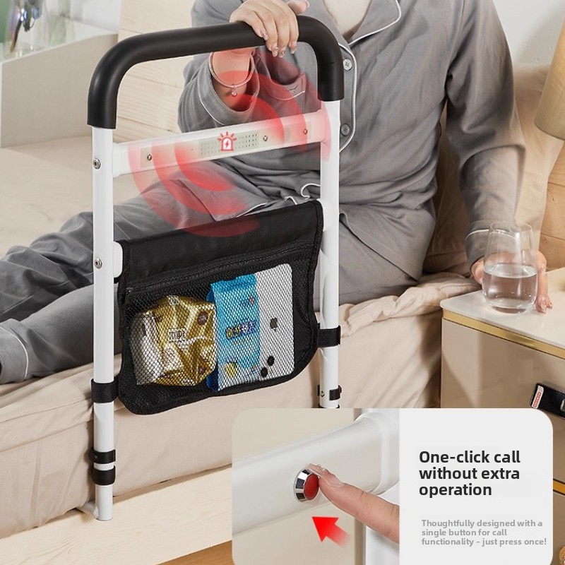 Guardrail luminoso para cama de chamada, para adultos idosos, prevenção de queda, alça de corrimão de cama com bolso de armazenamento para casa