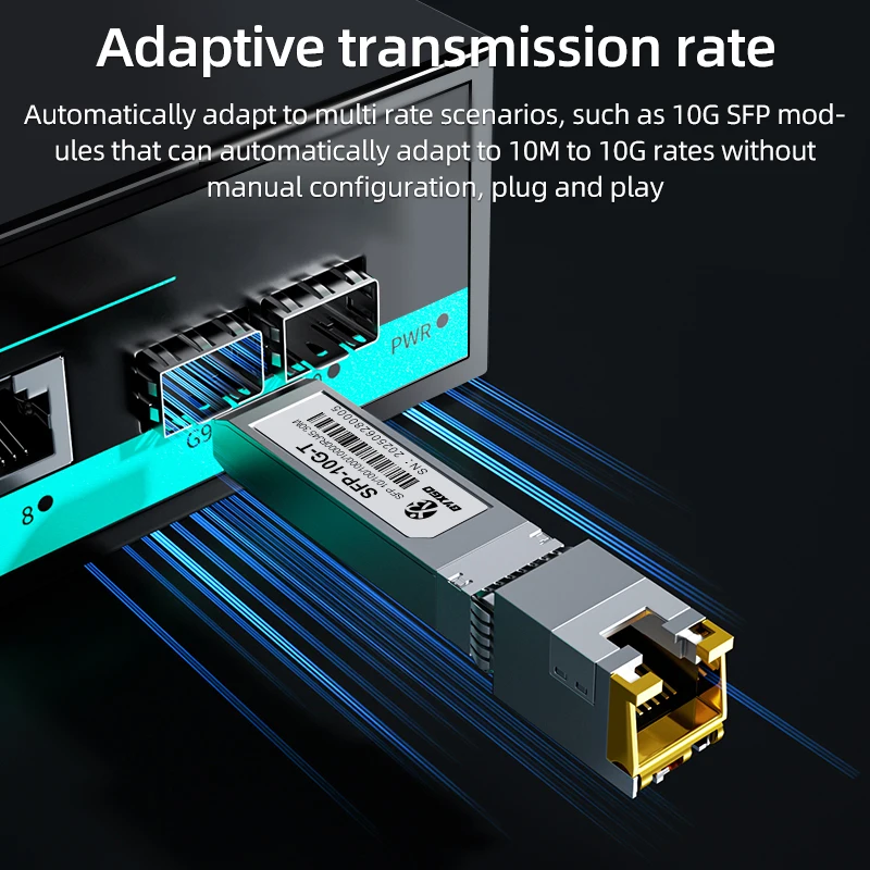Modulo RJ45 SFP Velocità adattabile Plug and play 10GBASE-T SFP+ Per Cisco/Ubiquiti/Dell, SFP in rame 1G/10G per Switch/Router/Server