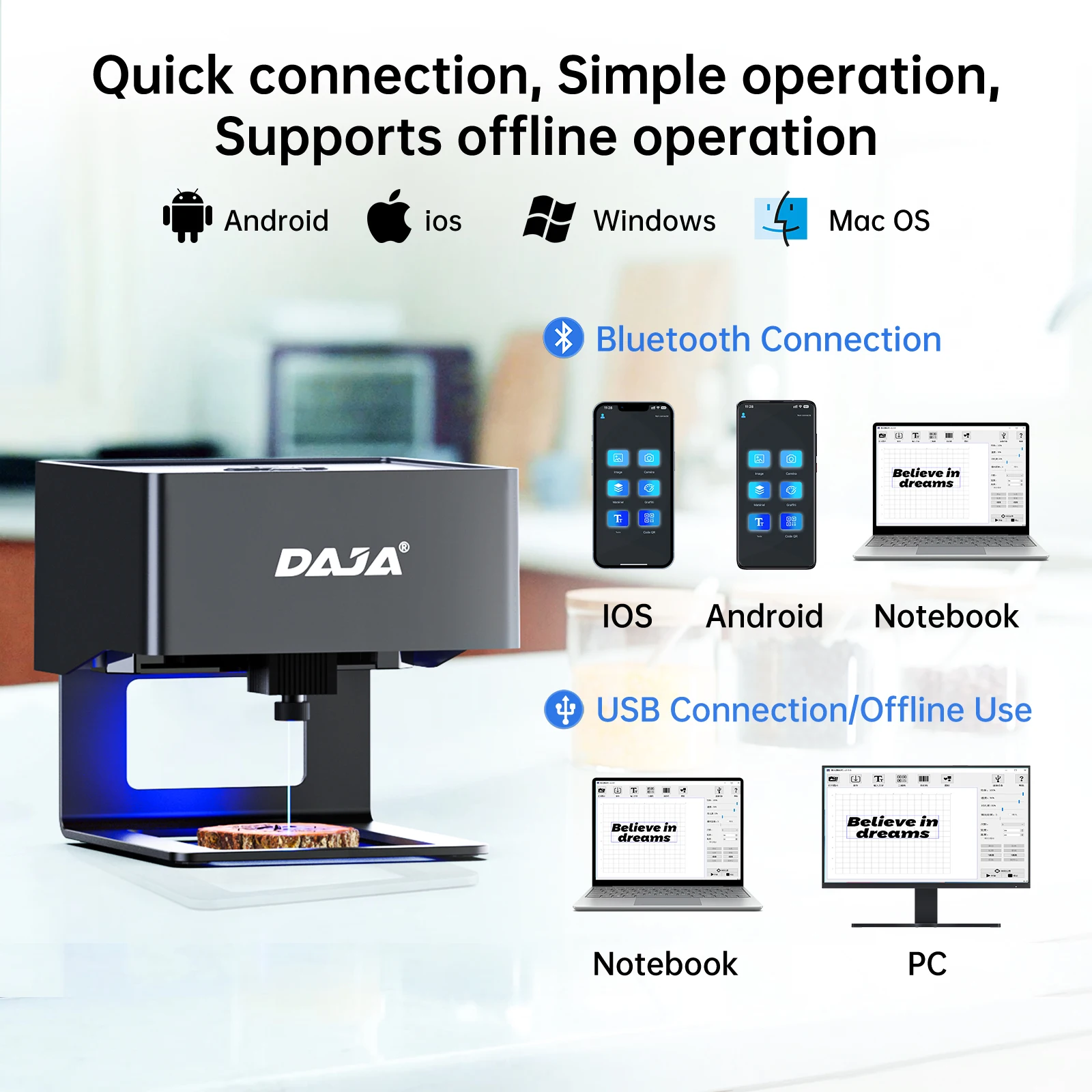 DAJA DJ6 レーザー彫刻機ミニポータブル Bluetooth DIY カット彫刻機彫刻マーク木材塗装金属アクリルガラス革