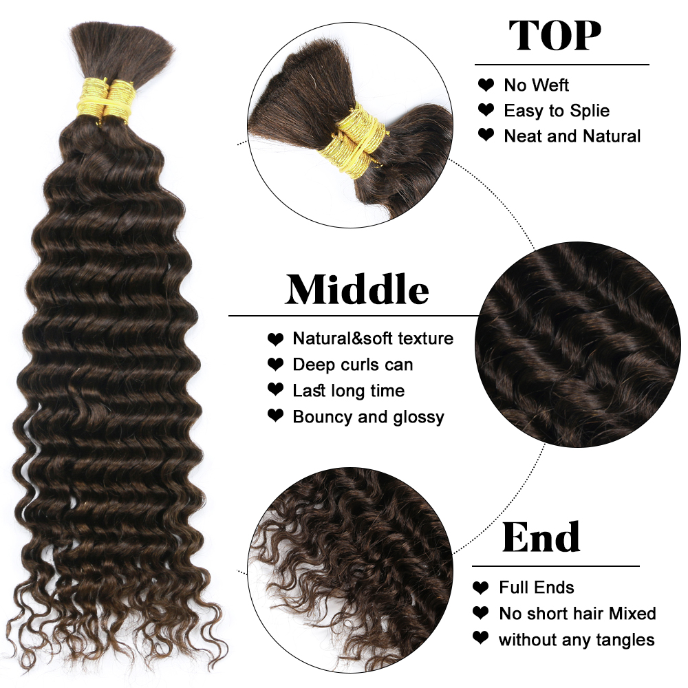 Donkerbruine Boho-vlechten Echt haar 100% bulk voor vlechten Krullend haarbundels Menselijk haarverlenging Chocolade 2 #   Diepe golfbundels