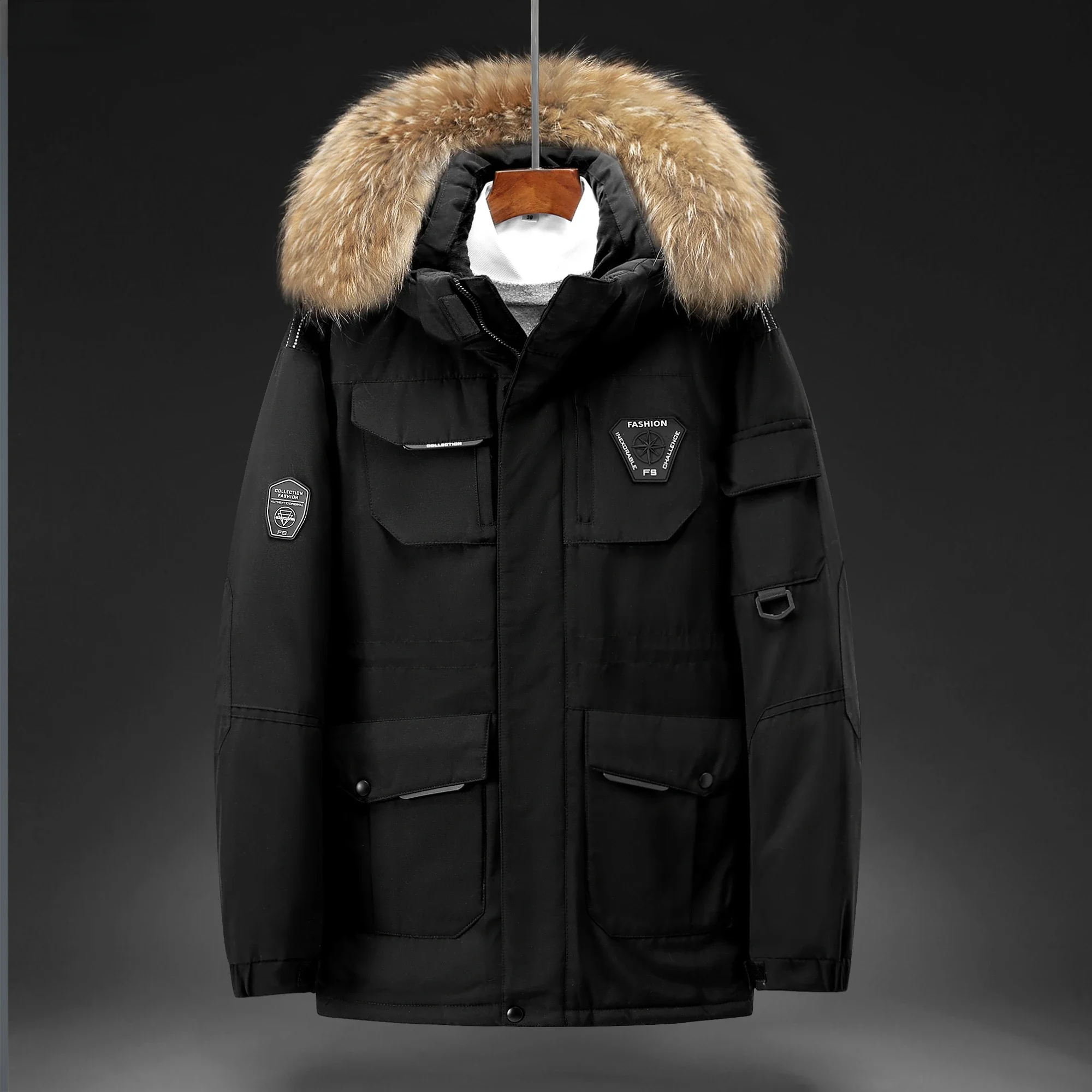 2024 novo casaco grosso de inverno com capuz de alta qualidade masculino moda jaqueta grossa quente masculino outerwear casaco de penas