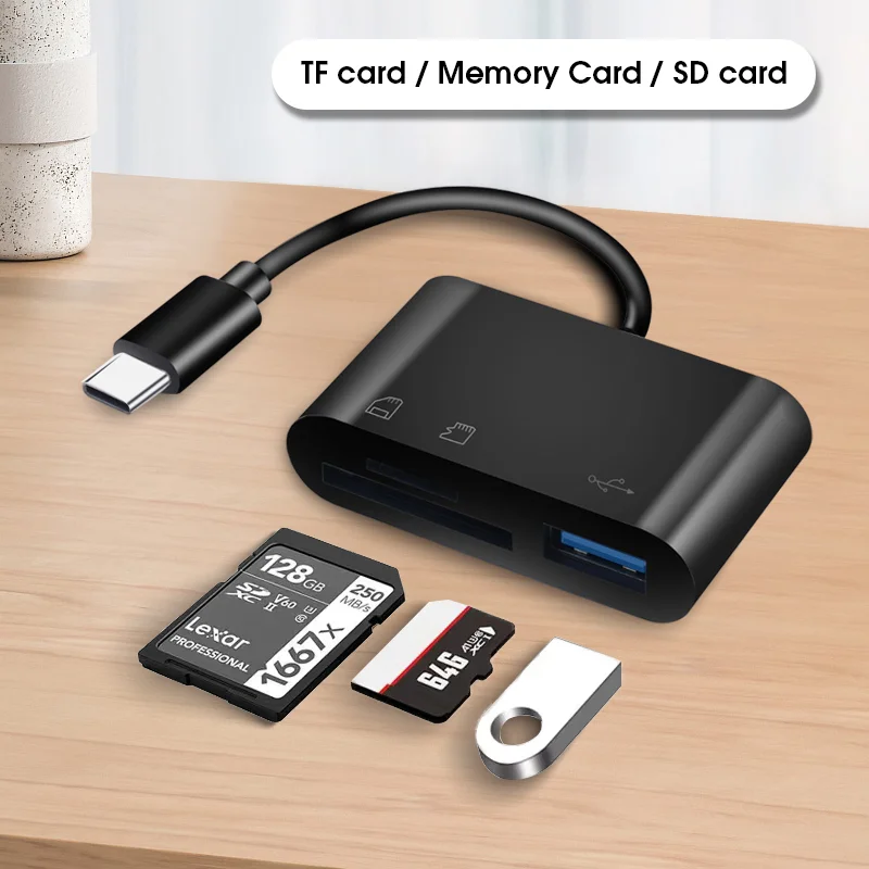 Convertidor de concentrador multipuerto 3 en 1, adaptador tipo c a USB C A OTG, lector de tarjetas de memoria Micro SD TF para Samsung Mi Android Laptop 2023