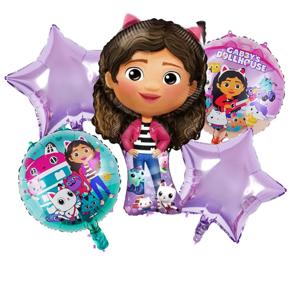 5 sztuk dekoracji urodzinowych dla dzieci Gabby domek dla lalek motyw Gabby domek dla lalek zestaw balonów z folii aluminiowej gwiazda Globos