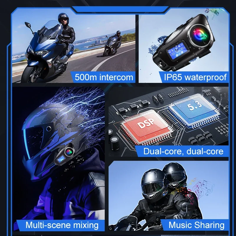 1/2 pçs Q58-Max capacete da motocicleta interfone fone de ouvido bluetooth display lcd interfone multi-cena música mista compartilhar com lanterna