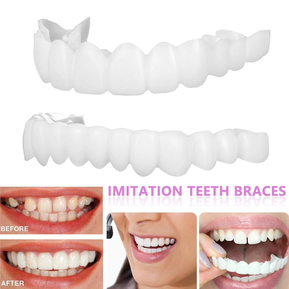 Upper Lower Fake Teeth Cover Perfect Bright Veneers Comfort Fit Flex Dentures Braces Whitening Toy