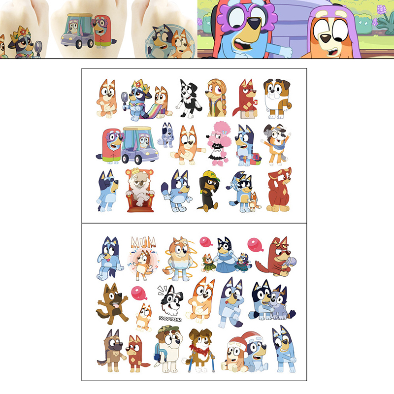 Временные татуировки с Бинго Бинго, наклейки с синей собакой, аниме, фигурки героев, мультяшные украшения, наклейки «сделай сам», детские игрушки на день рождения