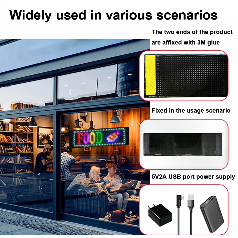 Samochodowy panel LED z Bluetooth, sterowany aplikacją, matryca pikselowa, lampka nocna, programowalny, elastyczny wyświetlacz LED do samochodu, sklepu, hotelu, baru.