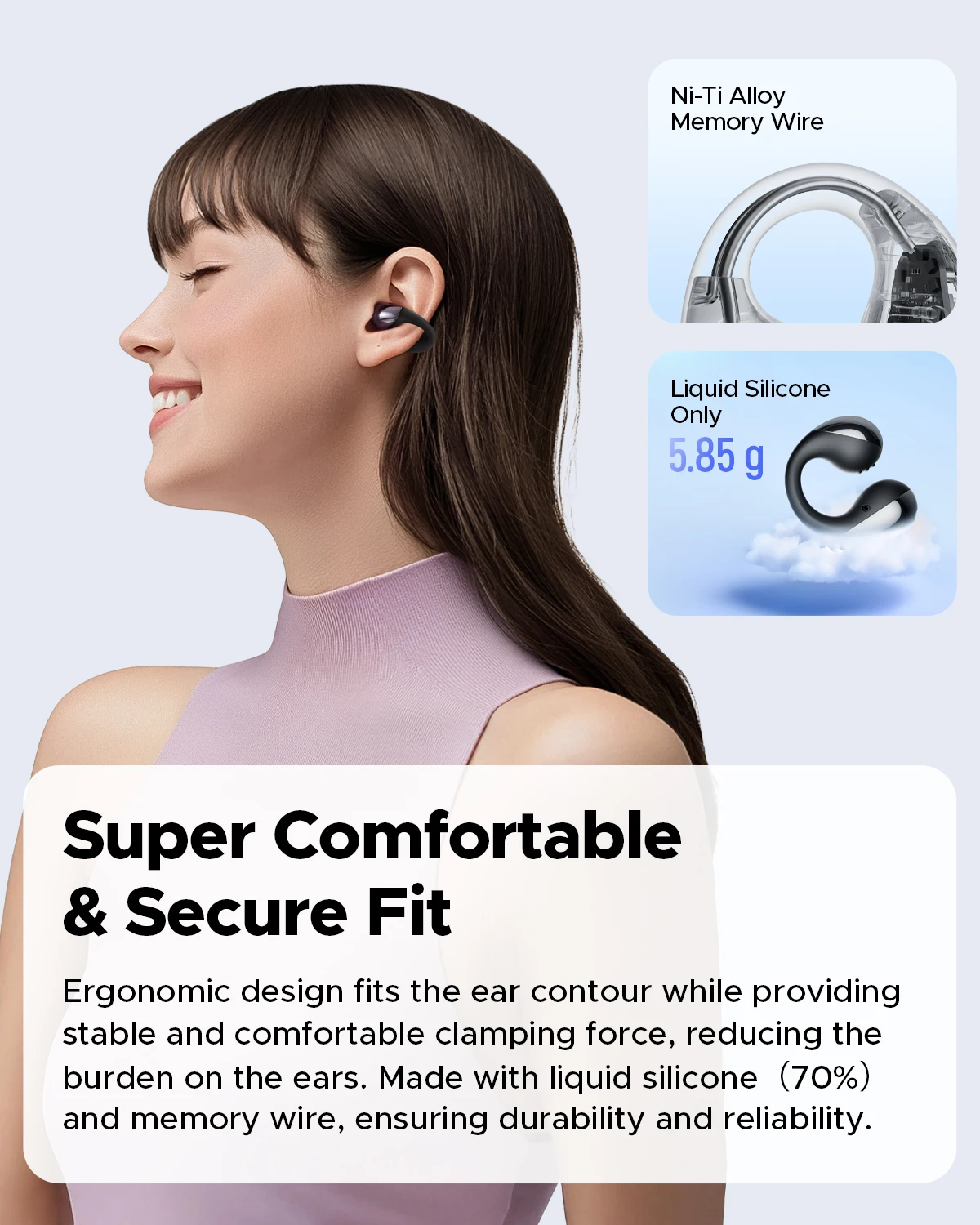 SoundPEATS PearlClip Pro Auriculares inalámbricos Bluetooth 5.4 Auriculares Opean-Ear con llamada clara AI ENC, conexión multipunto, IPX5